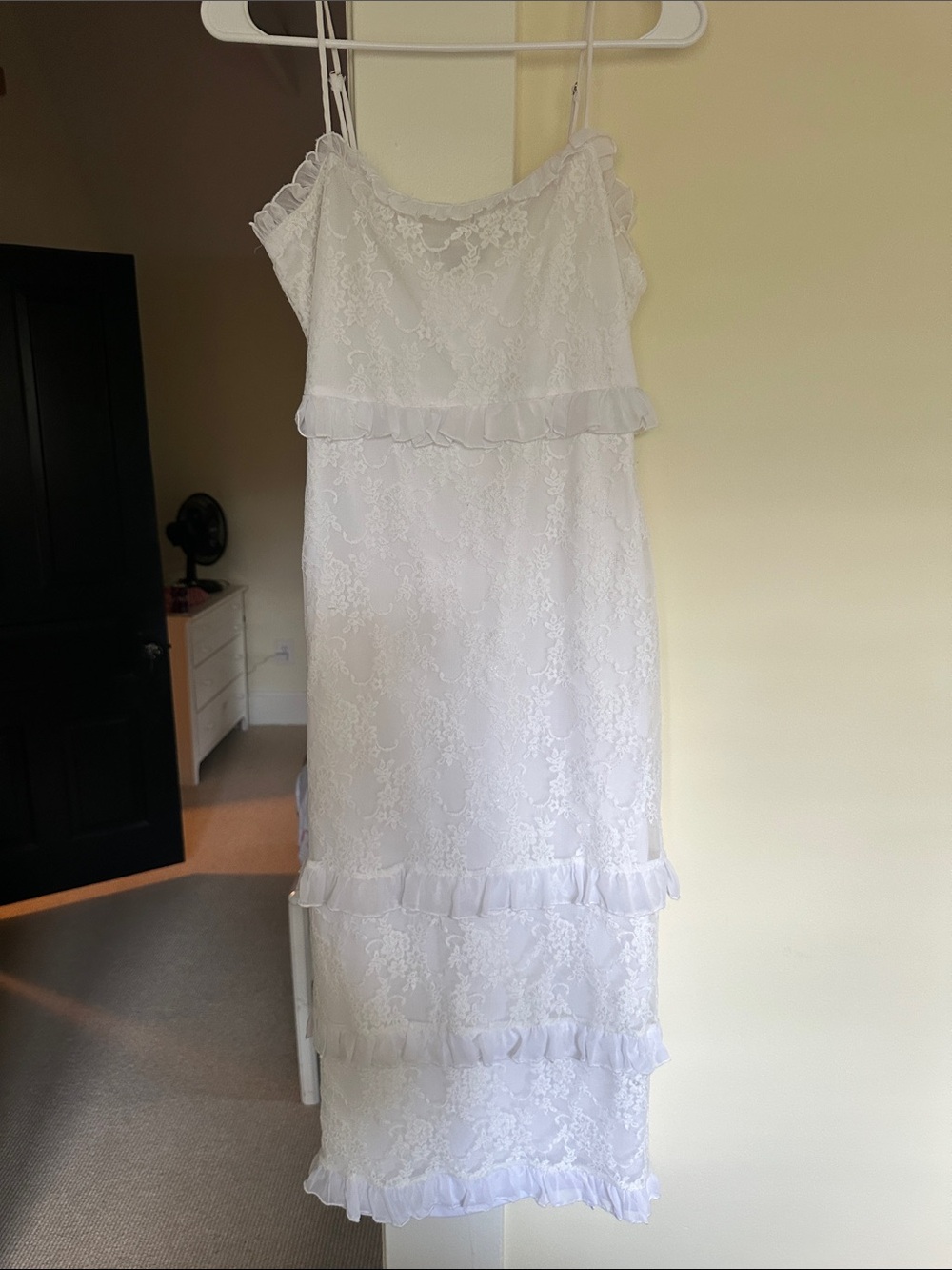 White Lace Ruffle Midi Dress